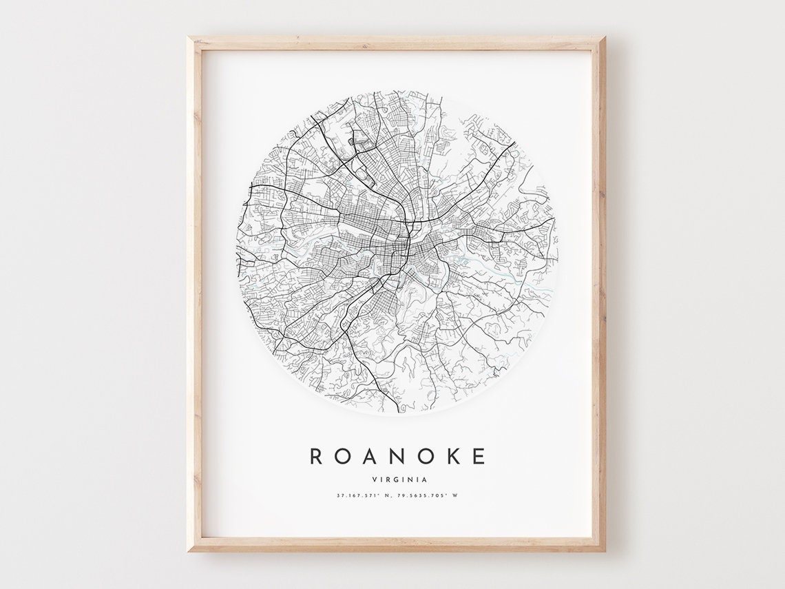 Roanoke Virginia Minimalist City Map Round Street Poster Decor Art