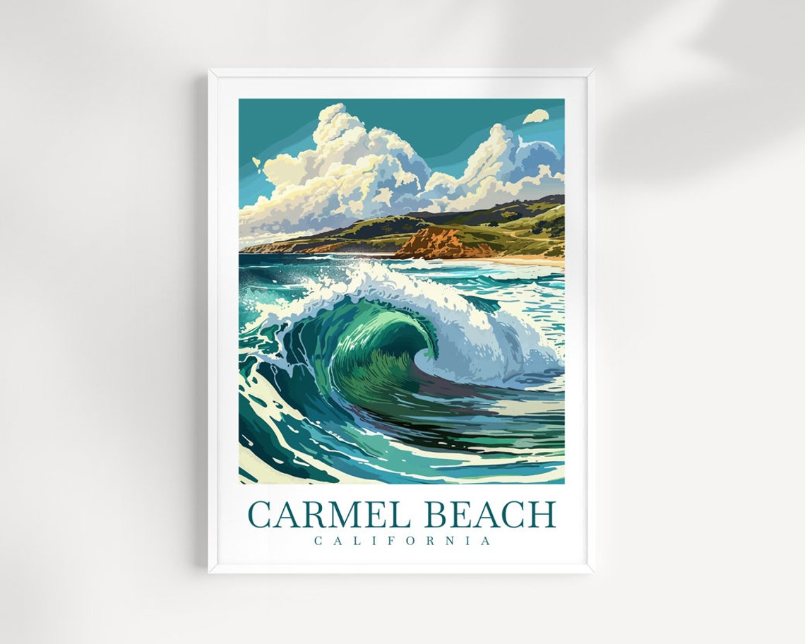 Carmel Beach California Curling Ocean Wave Coastal Surf Poster