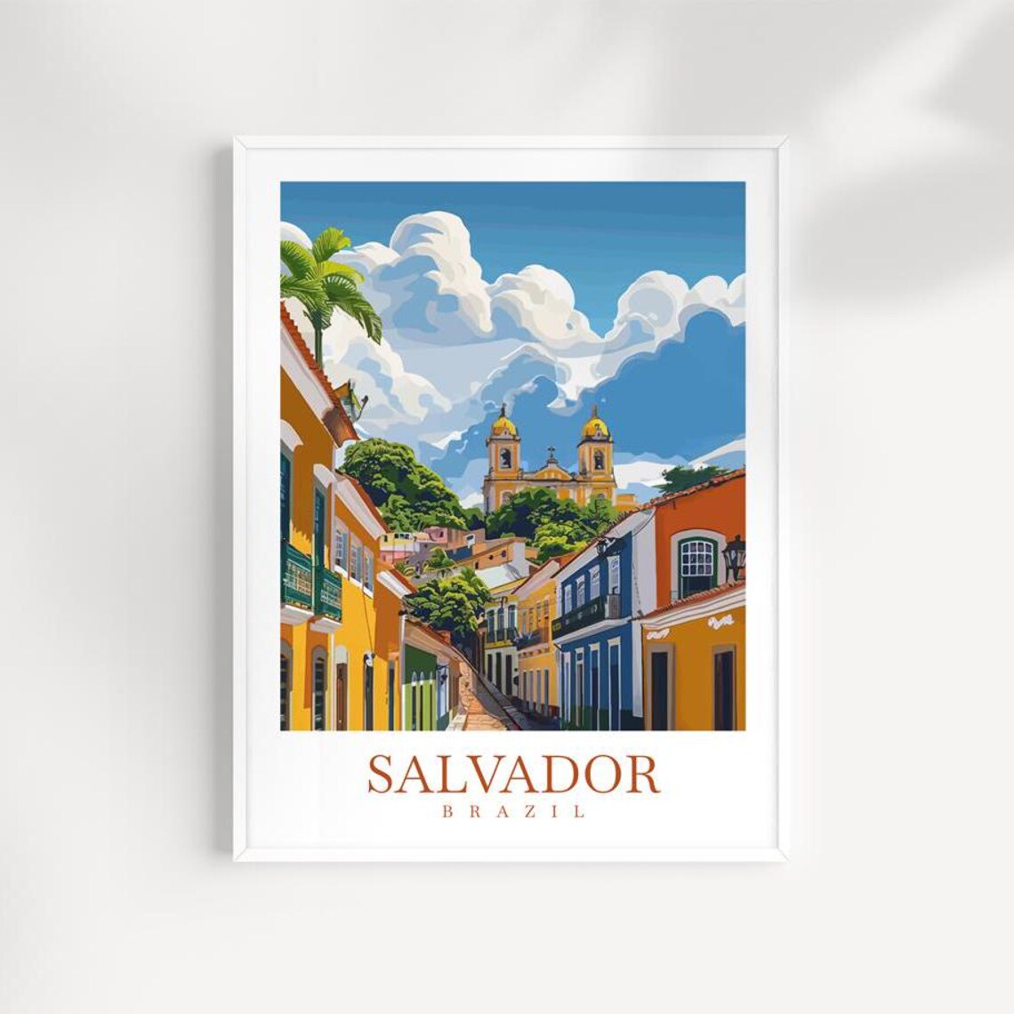 Salvador Brazil Pelourinho Street Golden Domed Church Travel Poster