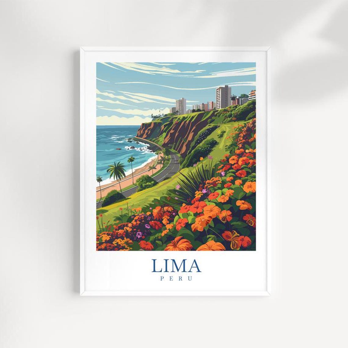 Lima Peru Coastal Cliffs Ocean View City Skyline Travel Poster