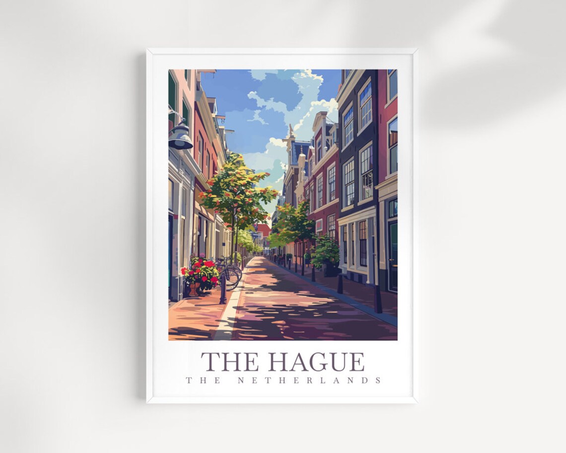 The Hague Netherlands Street Print Charming Old Town Bike Lane Scene
