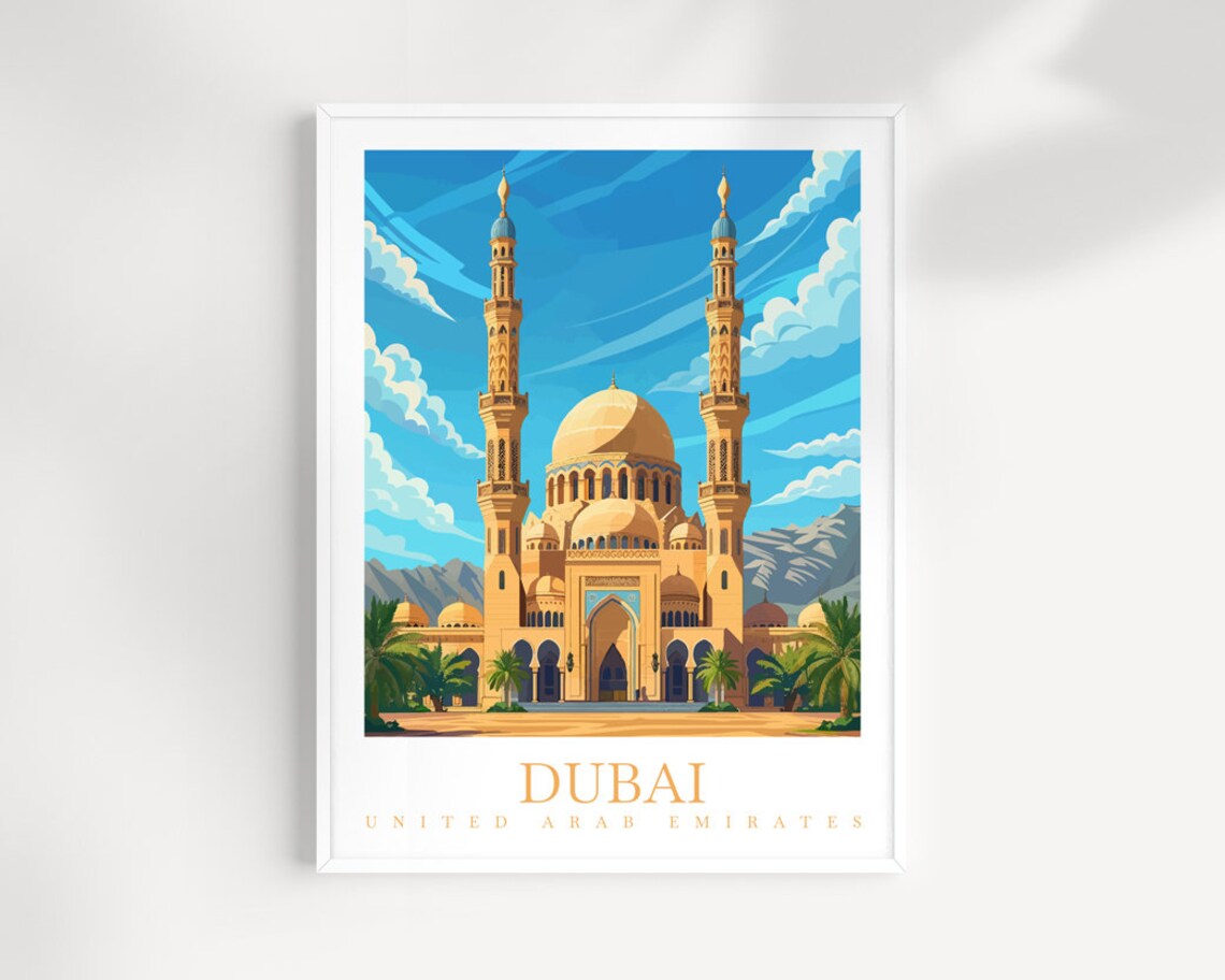 Dubai United Arab Emirates Golden Grand Mosque Twin Minarets Poster