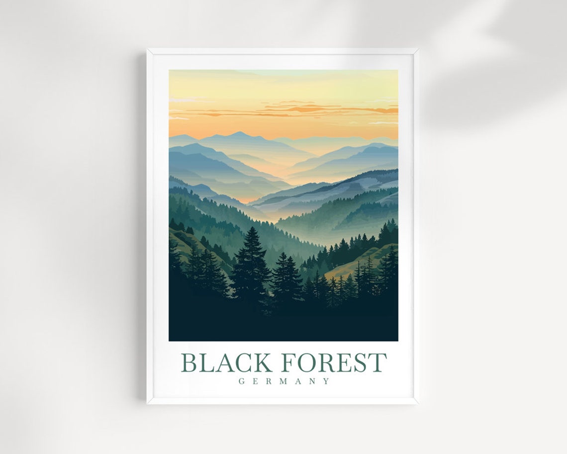 Black Forest Germany Sunset Mountain Layers Travel Art Poster