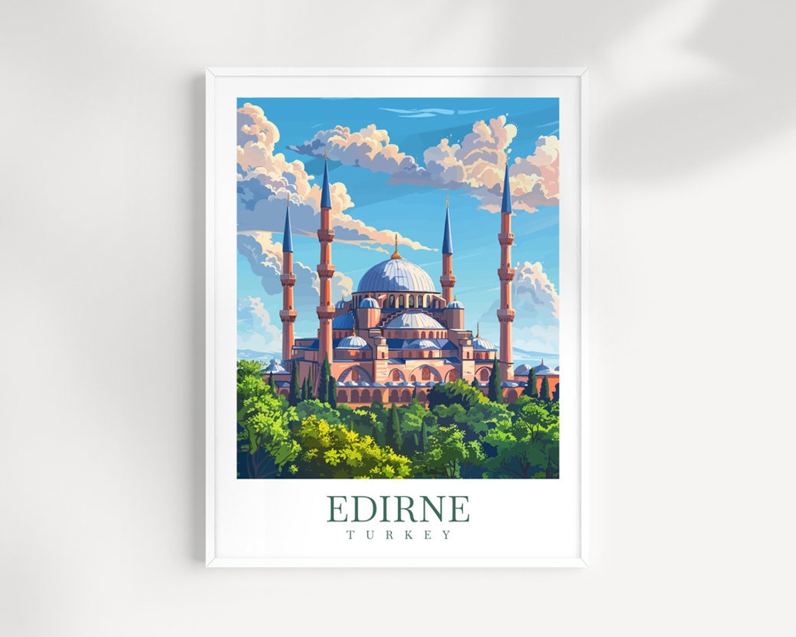 Edirne Turkey Grand Mosque Four Minarets Dome Travel Wall Art
