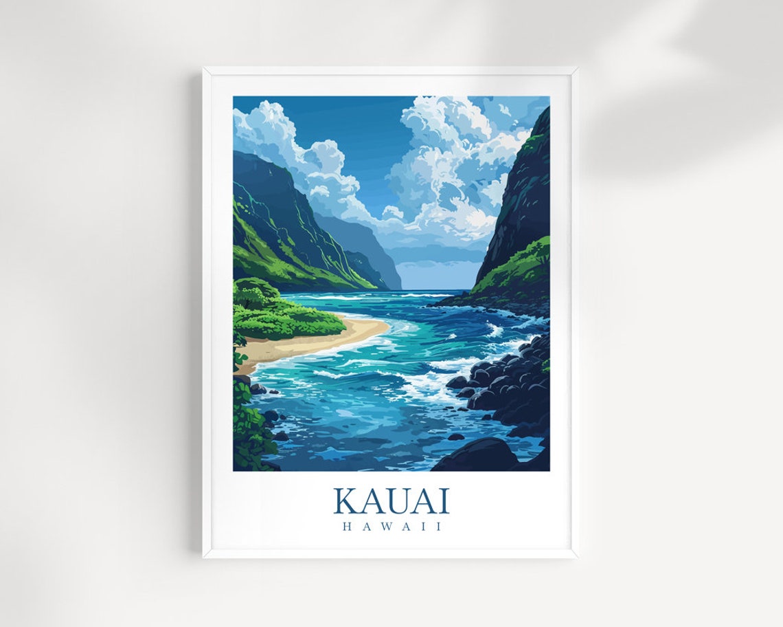 Kauai Hawaii Tropical Beach Coast Vintage Scenic Travel Poster