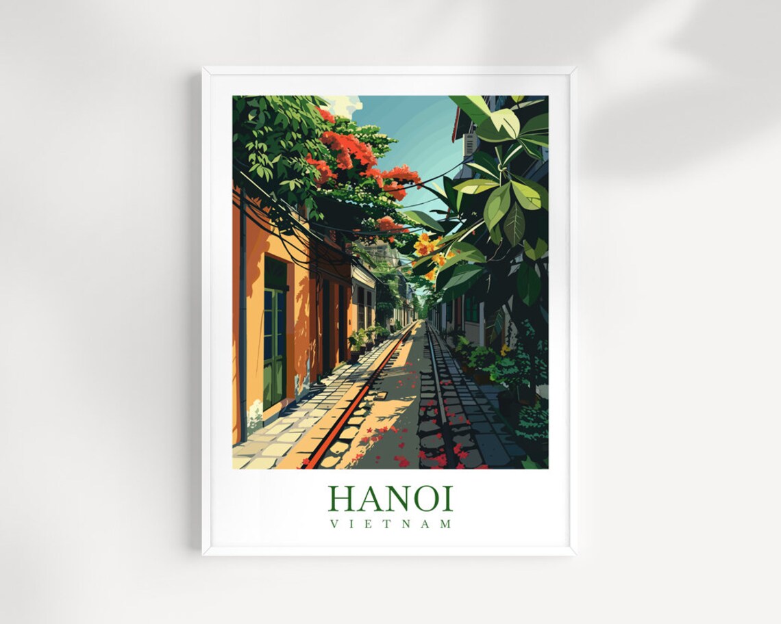 Hanoi Vietnam Train Street Bougainvillea Old Quarter Travel Poster