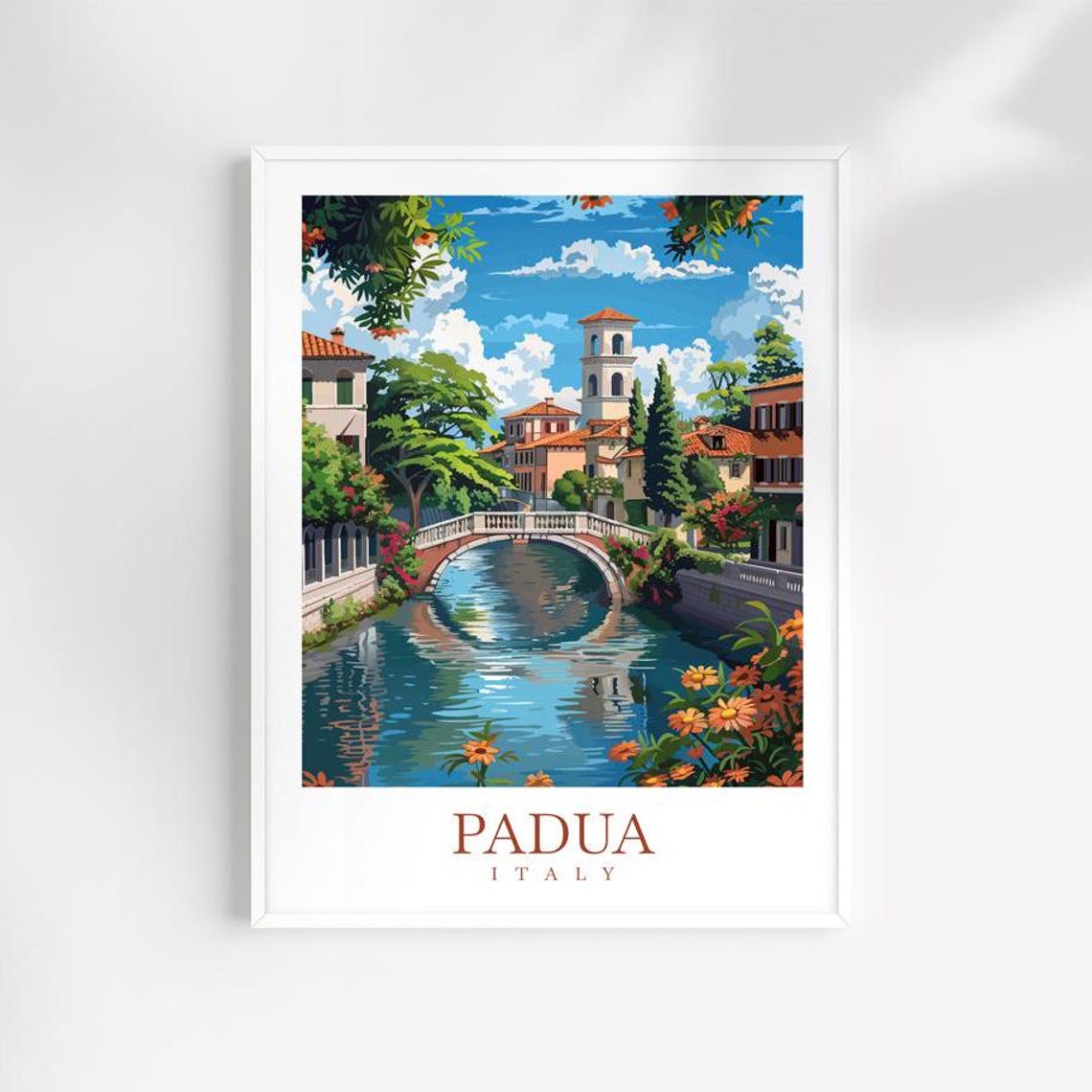 Padua Italy Canal Bridge Arched Waterway Illustration Poster