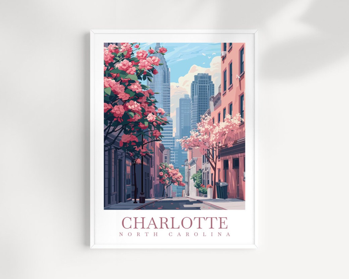 Charlotte City Travel Poster, North Carolina Art Print