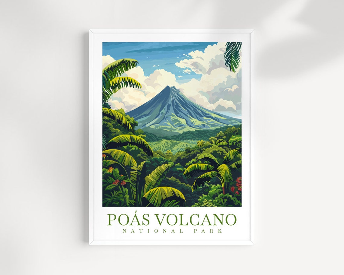Poas Volcano National Park Lush Jungle Peak Vintage Travel Poster
