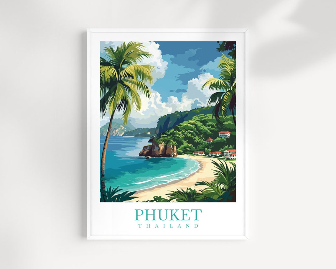 Phuket Thailand Tropical Beach Cove Palm Trees Resort Travel Poster