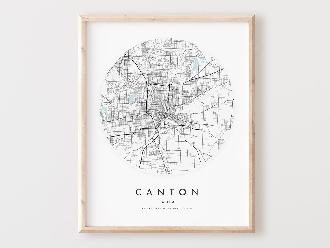 Canton Ohio Minimalist Circular City Map Black and White Poster