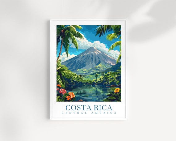 Costa Rica Central America Volcano Tropical Landscape Travel Poster