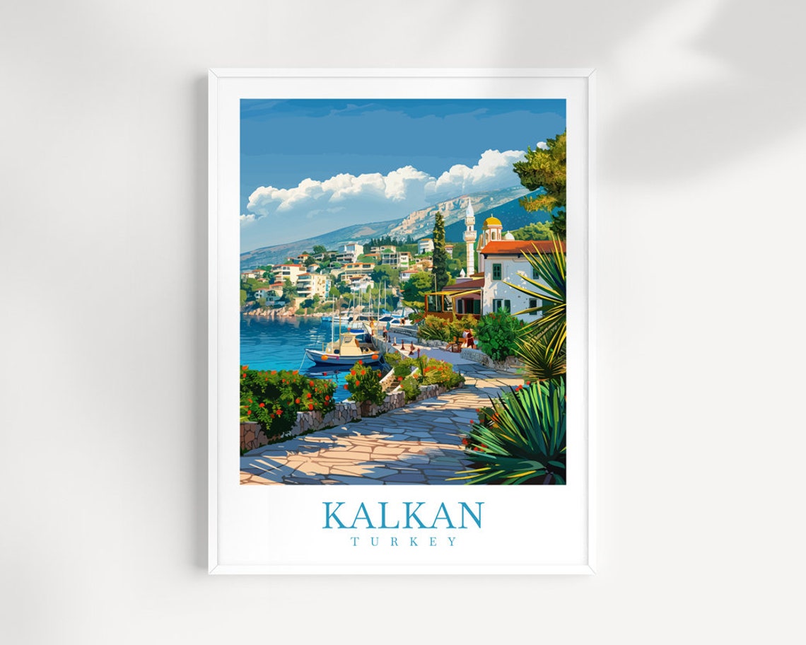 Kalkan Turkey Harbor Town Flowered Stone Path Scenic Art Poster