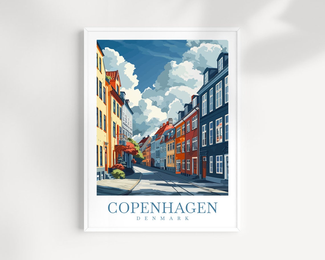 Copenhagen Denmark Colorful Historic Old Town Street Travel Poster