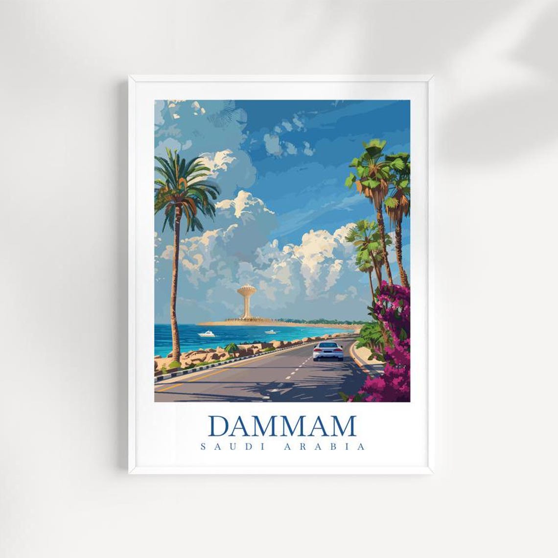 Dammam Saudi Arabia Coastal Road Water Tower Sea View Travel Poster