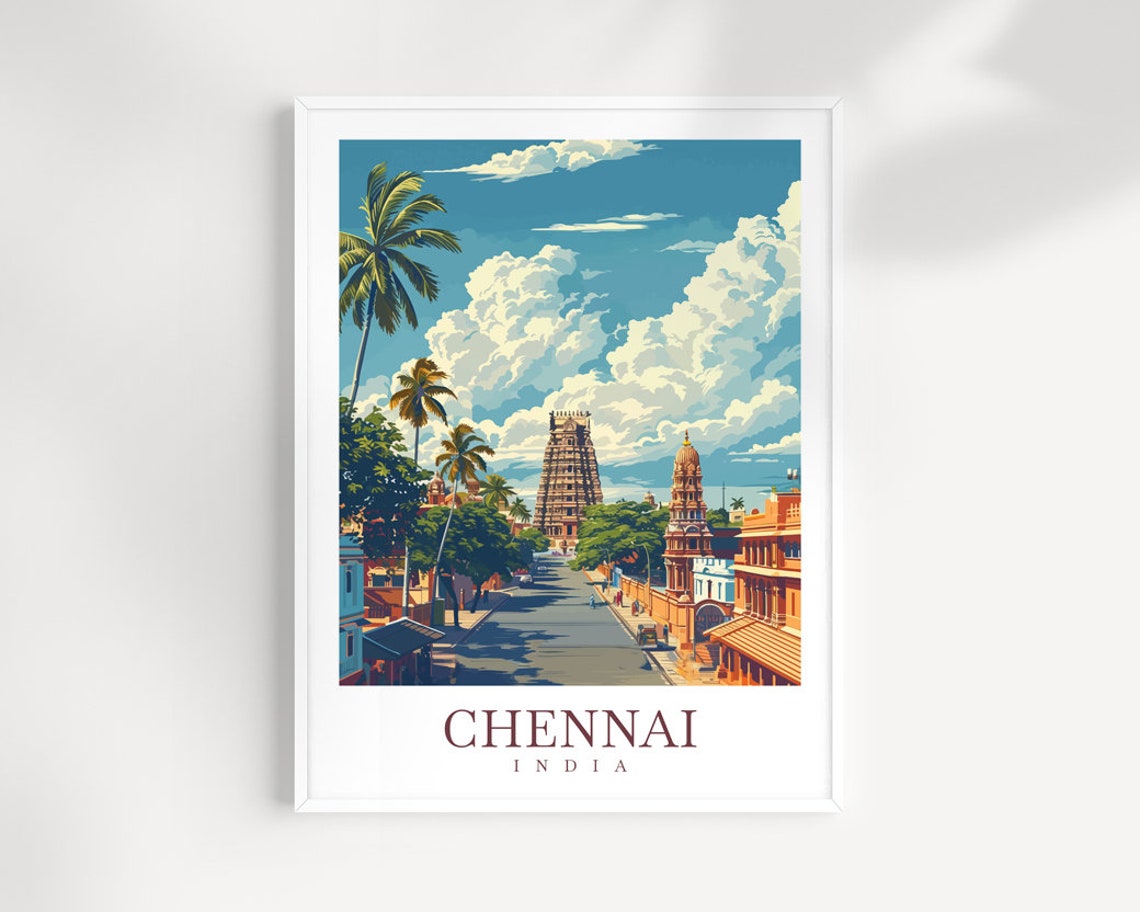 Chennai India Temple Towers Palm Tree Street Cityscape Poster