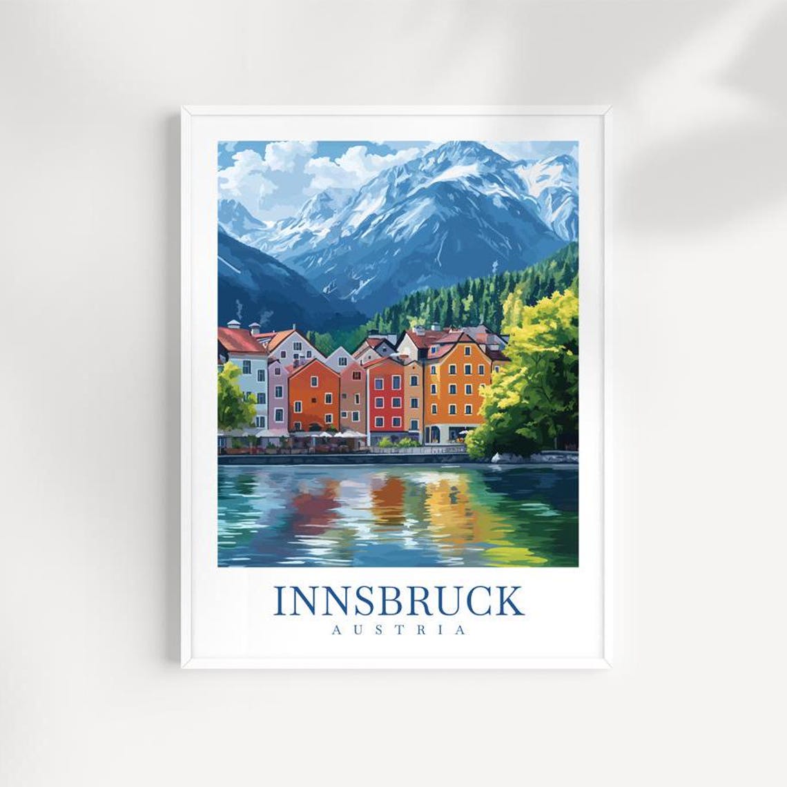 Innsbruck Austria Colorful Waterfront Old Town Travel Poster