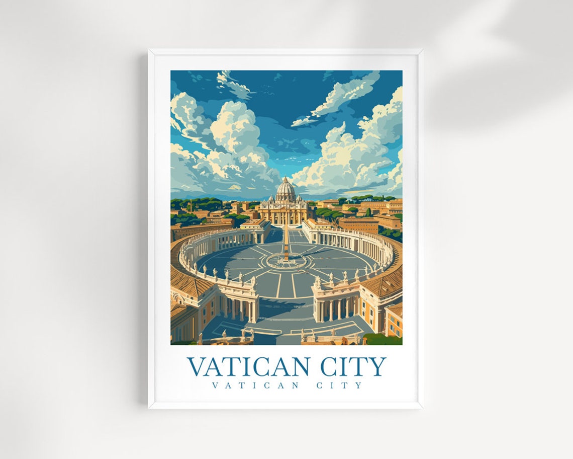 Vatican City St Peters Square Dome Blue Sky Travel Poster Art