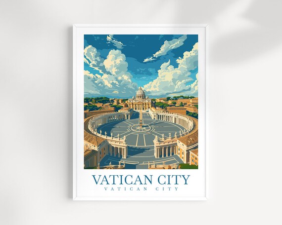 Vatican City St Peters Square Dome Blue Sky Travel Poster Art