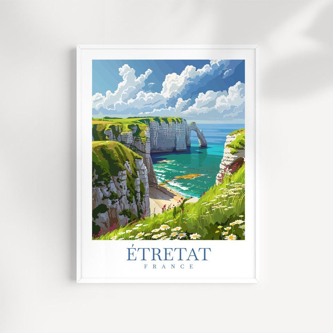 Etretat France Chalk Cliffs Arch Wildflower Coastline Travel Poster
