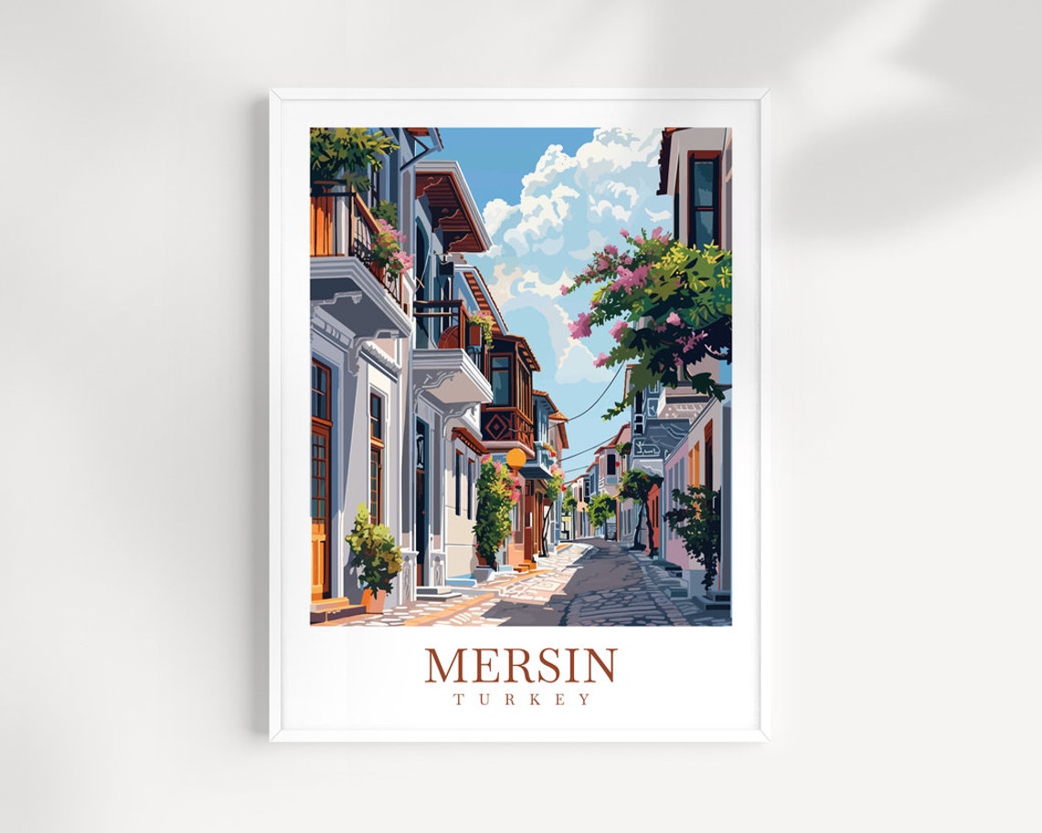 Mersin Turkey Historic Old Street Flowered Balcony Travel Poster