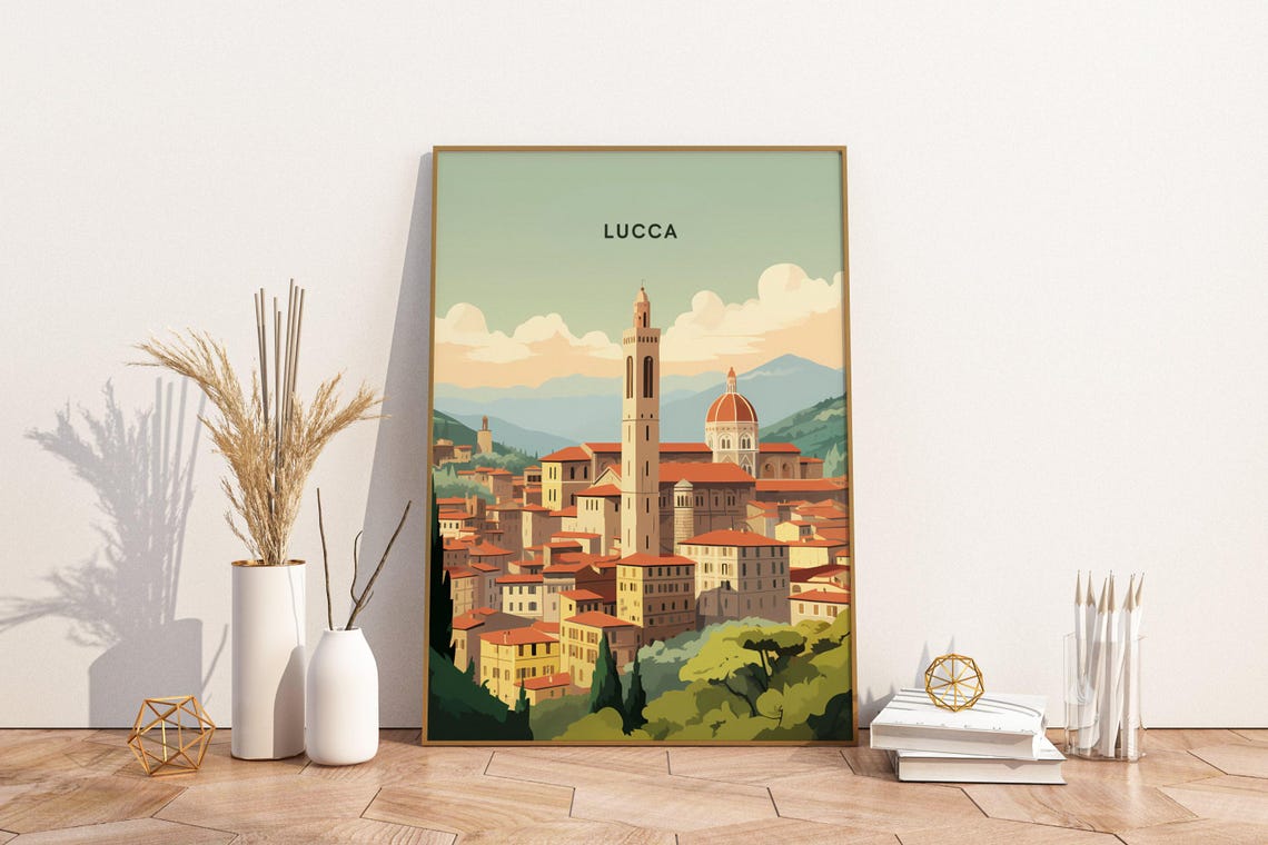 Lucca Italy Colorful Old Town Towers and Red Rooftops Poster