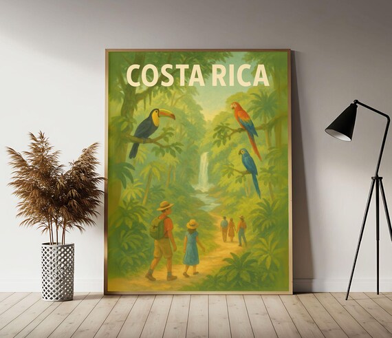 Costa Rica Tropical Adventure Travel Poster Rican Wall Art Print Vintage Decor