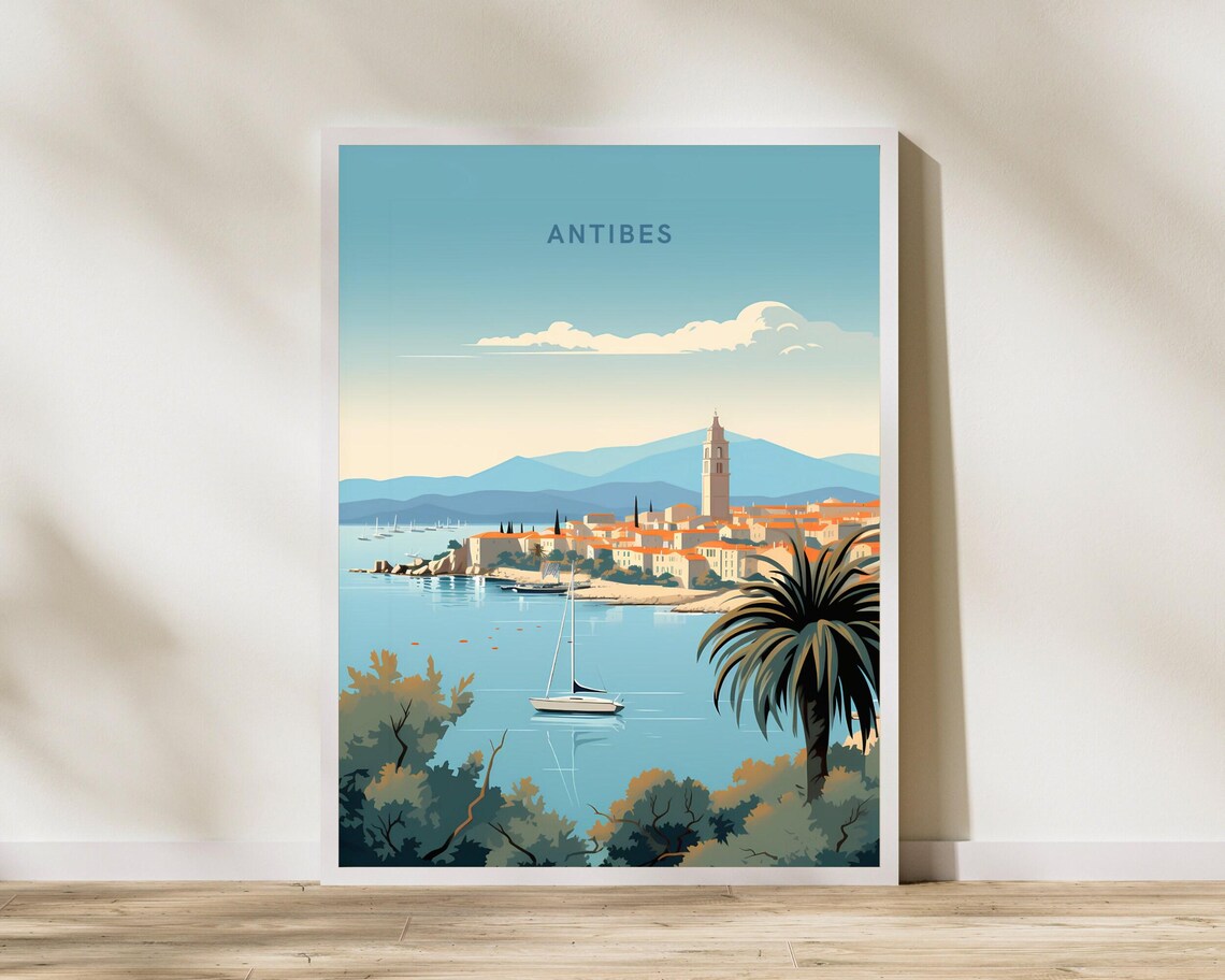 Antibes France Mediterranean Coast Sailboats Vintage Travel Poster