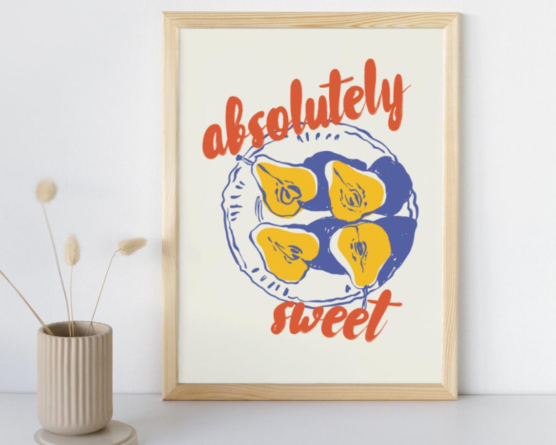 Absolutely Sweet Pears Retro Kitchen Fruit Illustration Poster
