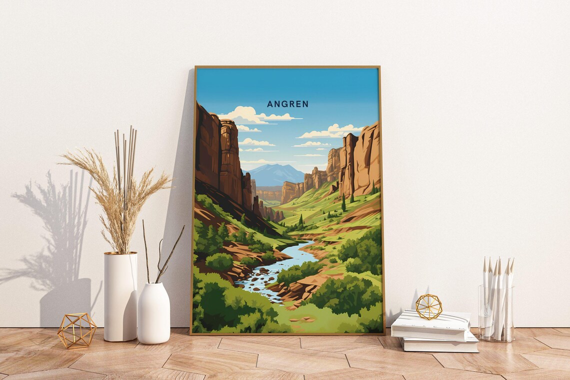Angren Uzbekistan Red Rock Canyon River Scenic Travel Art Poster
