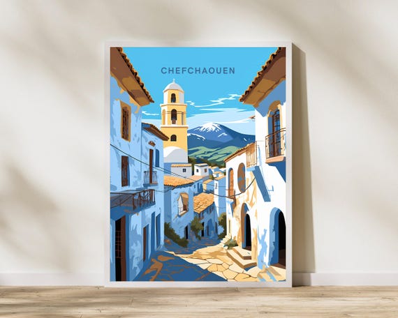 Chefchaouen Morocco Travel Print Poster Wall Art Vintage