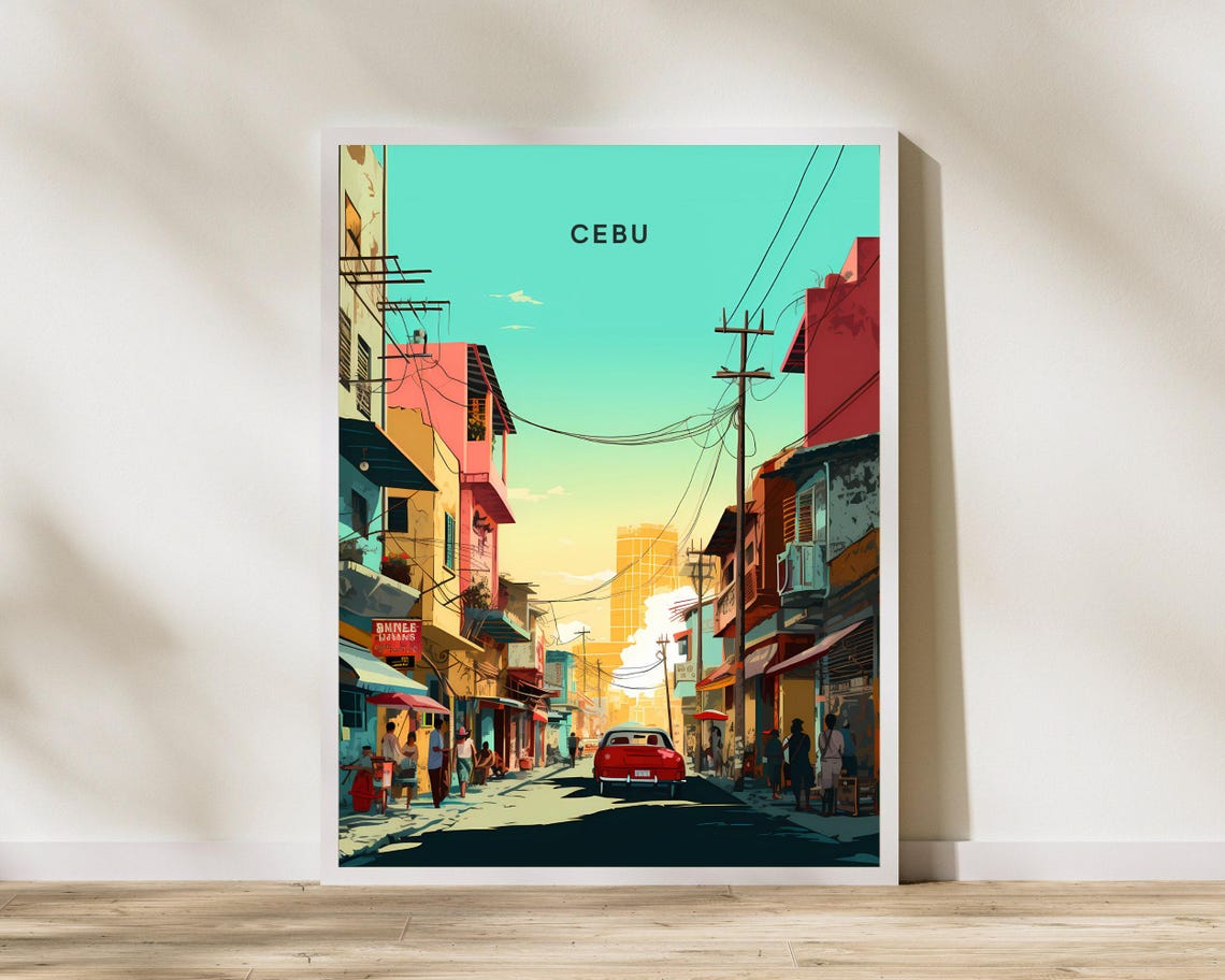 Cebu Philippines Colorful Old Town Street Scene Travel Poster