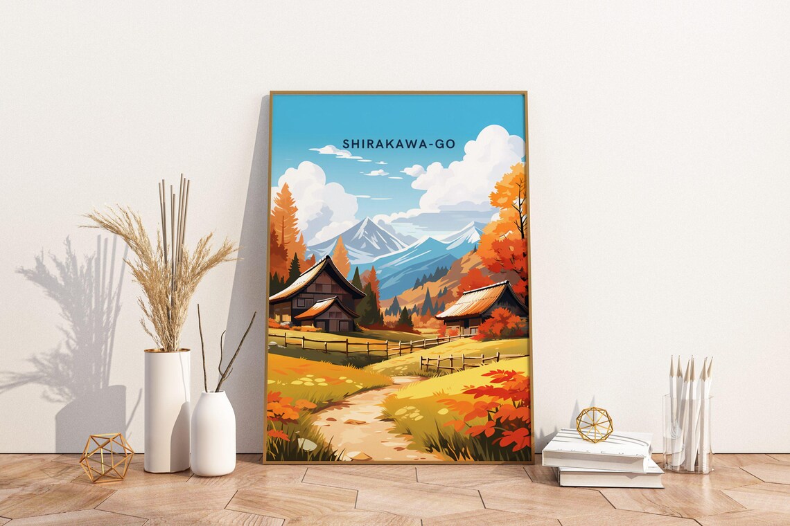 Shirakawa-go Japan Autumn Thatched Village Mountain Travel Poster