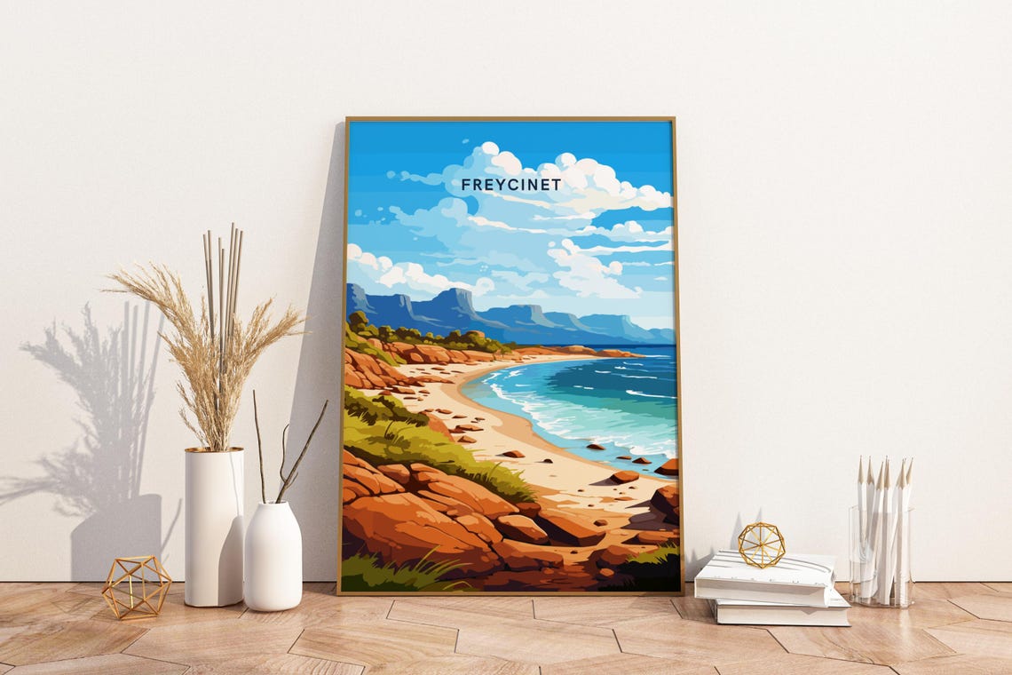 Freycinet Tasmania Red Granite Rocks Beach Australia Travel Poster