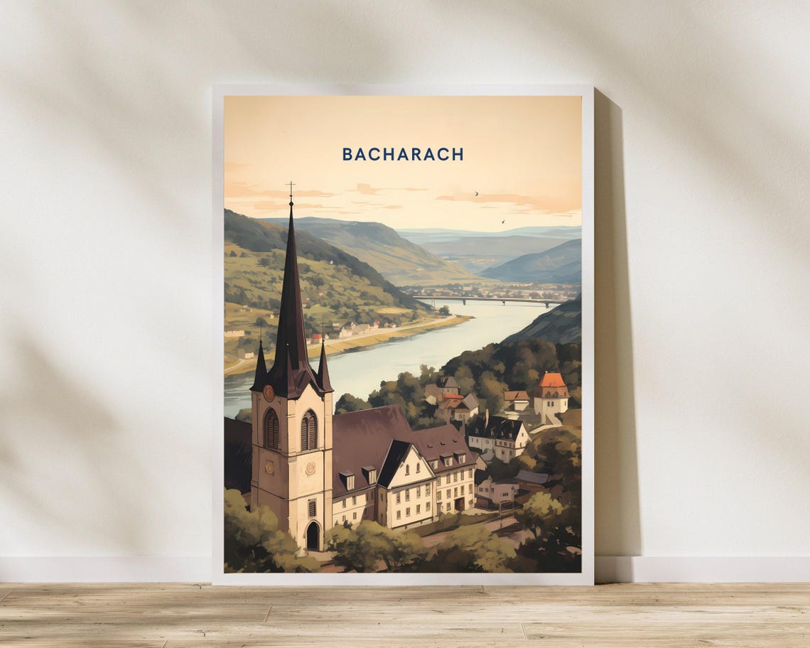 Bacharach Germany Rhine River Church Tower Valley Art Poster