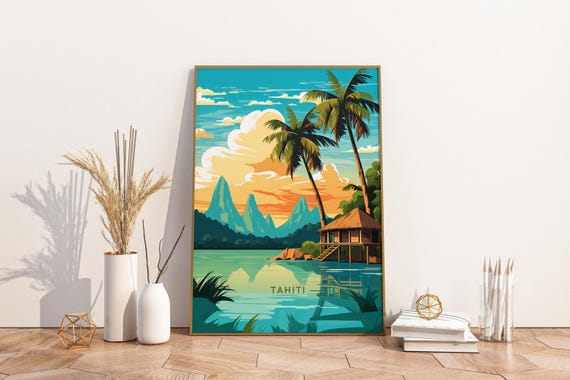 Tahiti Travel Print Poster Wall Art Vintage Decor