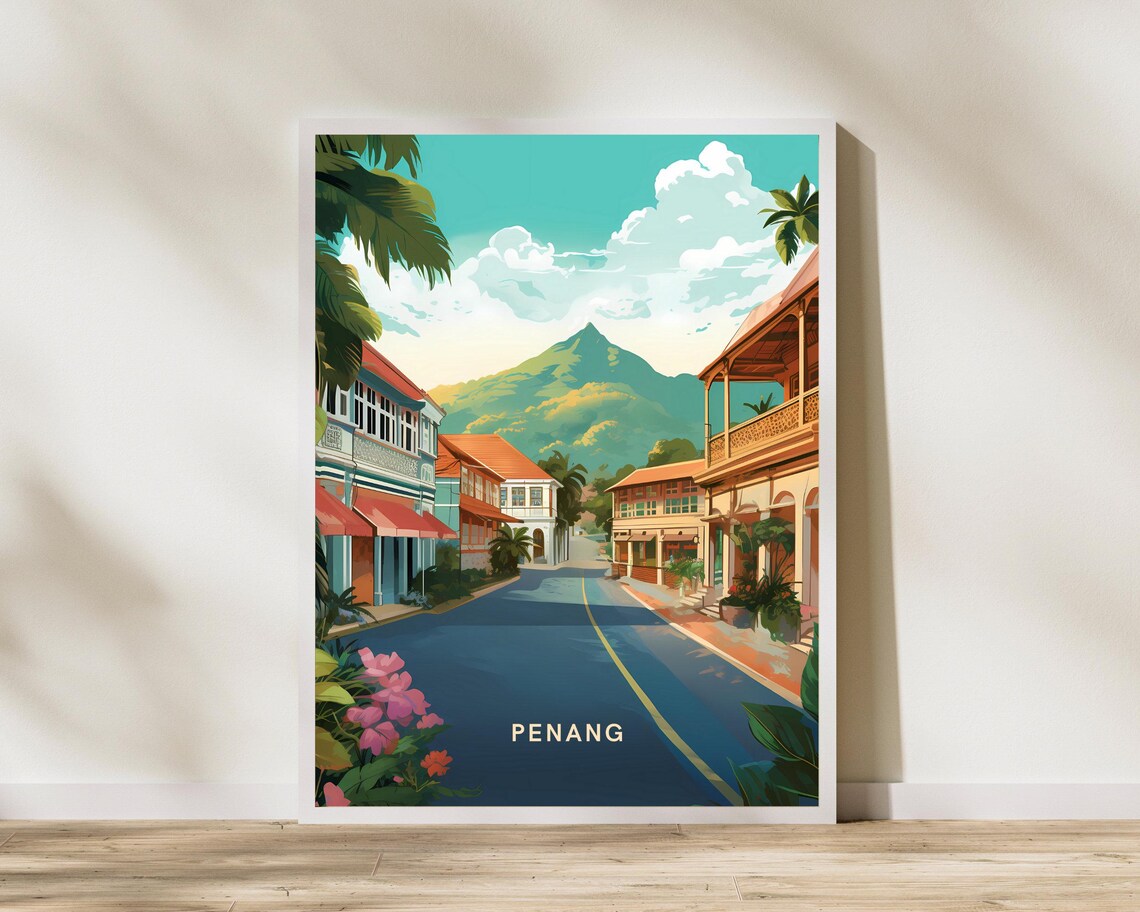 Penang Malaysia Georgetown Heritage Street Vintage Travel Poster