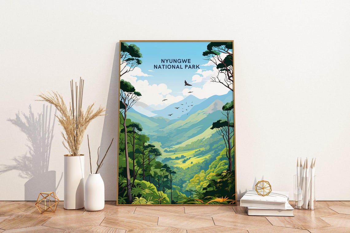 Nyungwe National Park Rwanda Rainforest Mountain Travel Poster