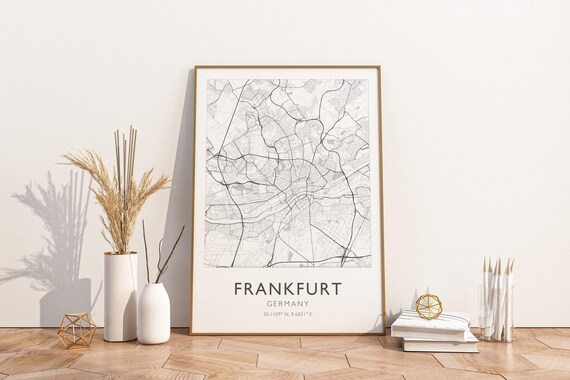 Frankfurt Germany Minimalist Black White City Map Coordinates Poster
