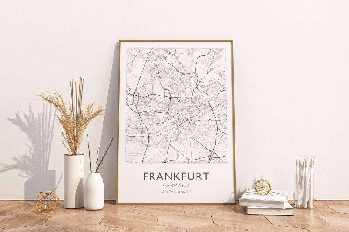 Frankfurt Germany Minimalist Black White City Map Coordinates Poster