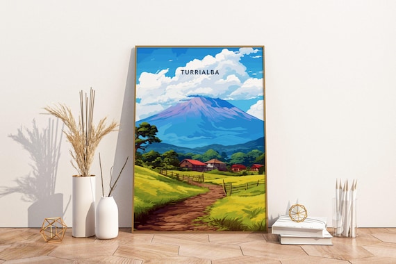 Turrialba Costa Rica Volcano Farm Countryside Illustration Poster