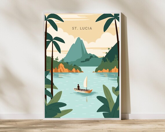 St Lucia Caribbean Travel Print Poster Wall Art Vintage