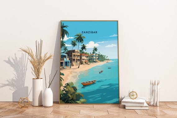 Zanzibar Beach Tanzania Travel Poster Print Wall Art Vintage T