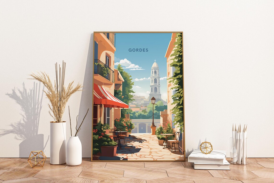 Gordes France Provence Village Street Cafe Vintage Travel Poster