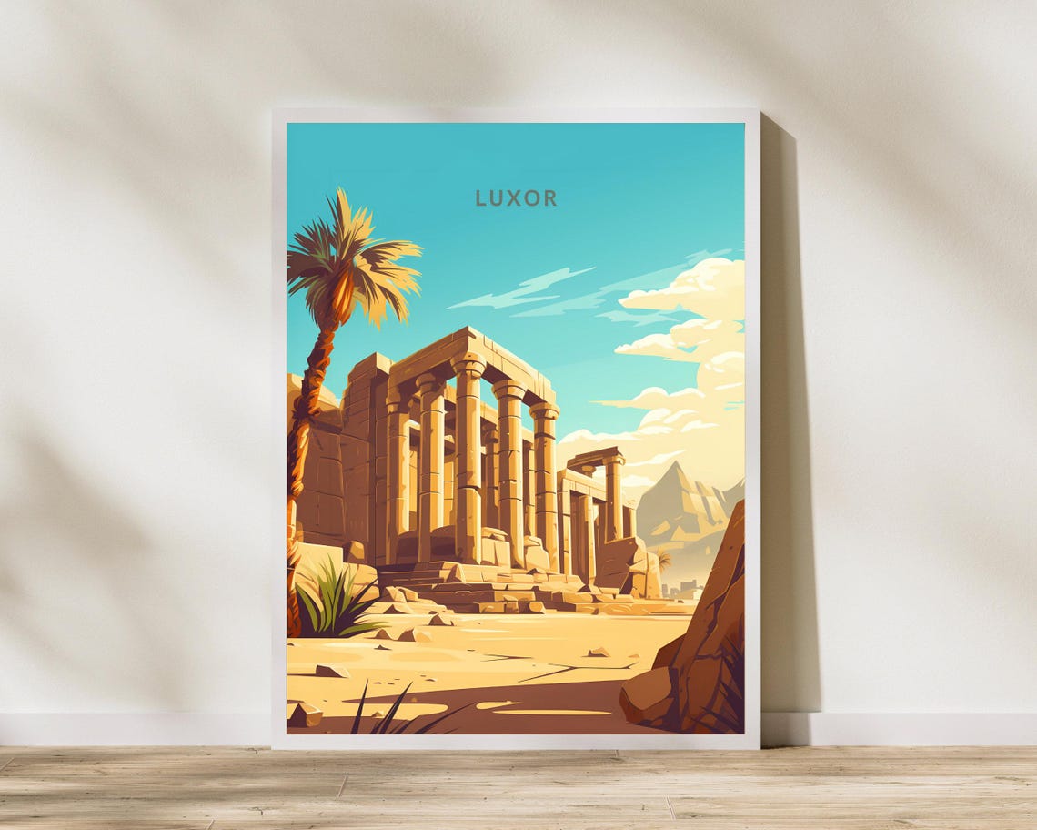 Luxor Egypt Vintage Travel Art Ancient Karnak Temple Columns Poster