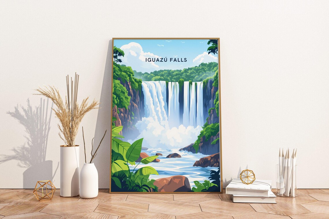 Iguazu Falls Waterfall Mist Jungle Argentina Brazil Travel Poster