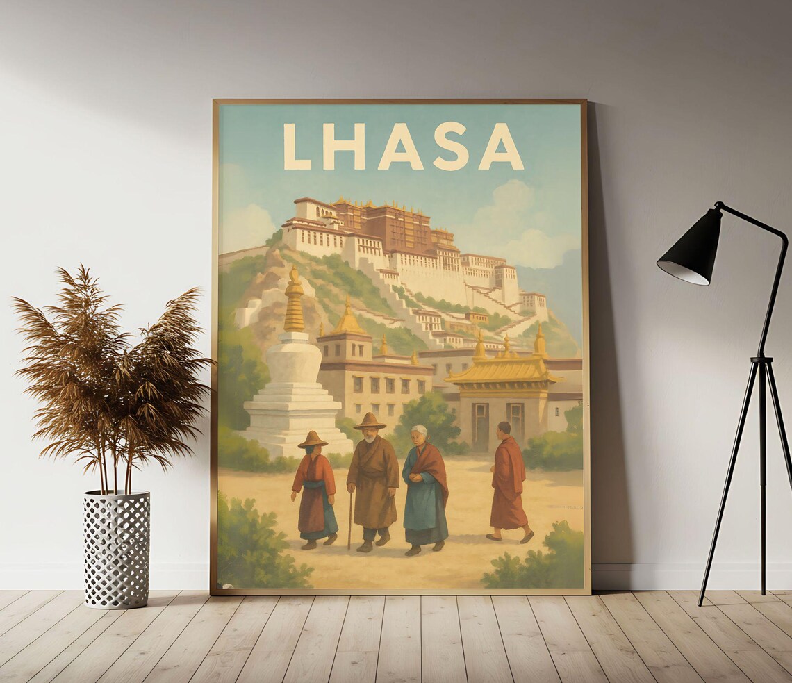 Lhasa Tibet Potala Palace Historic Pilgrims Vintage Travel Poster
