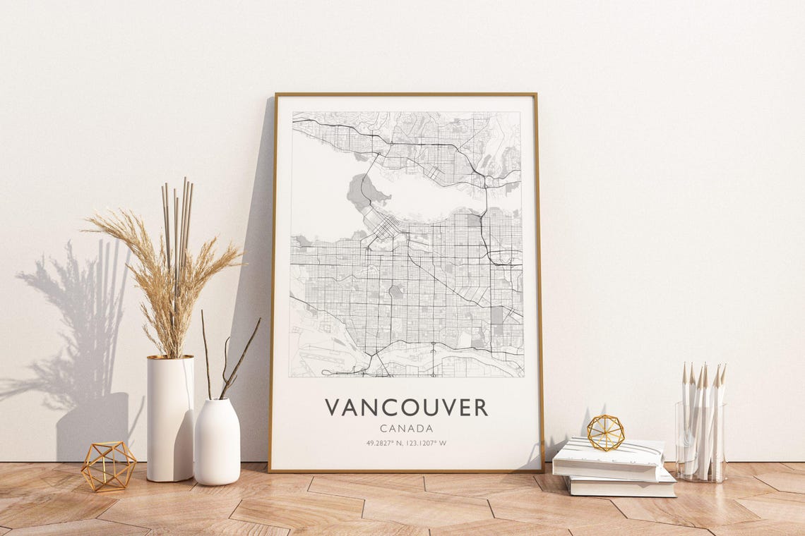 Vancouver Canada Street Map With GPS Coordinates Minimalist Poster