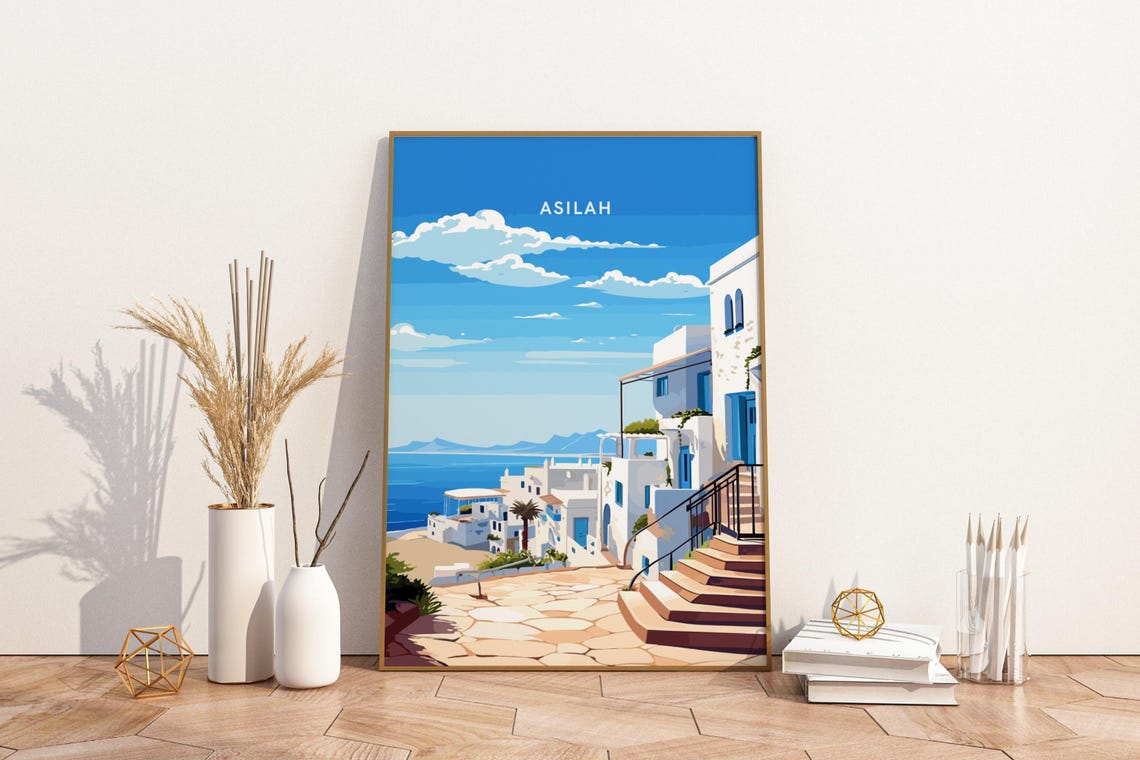 Asilah Morocco Coastal Old Town Blue and White Seaside Poster