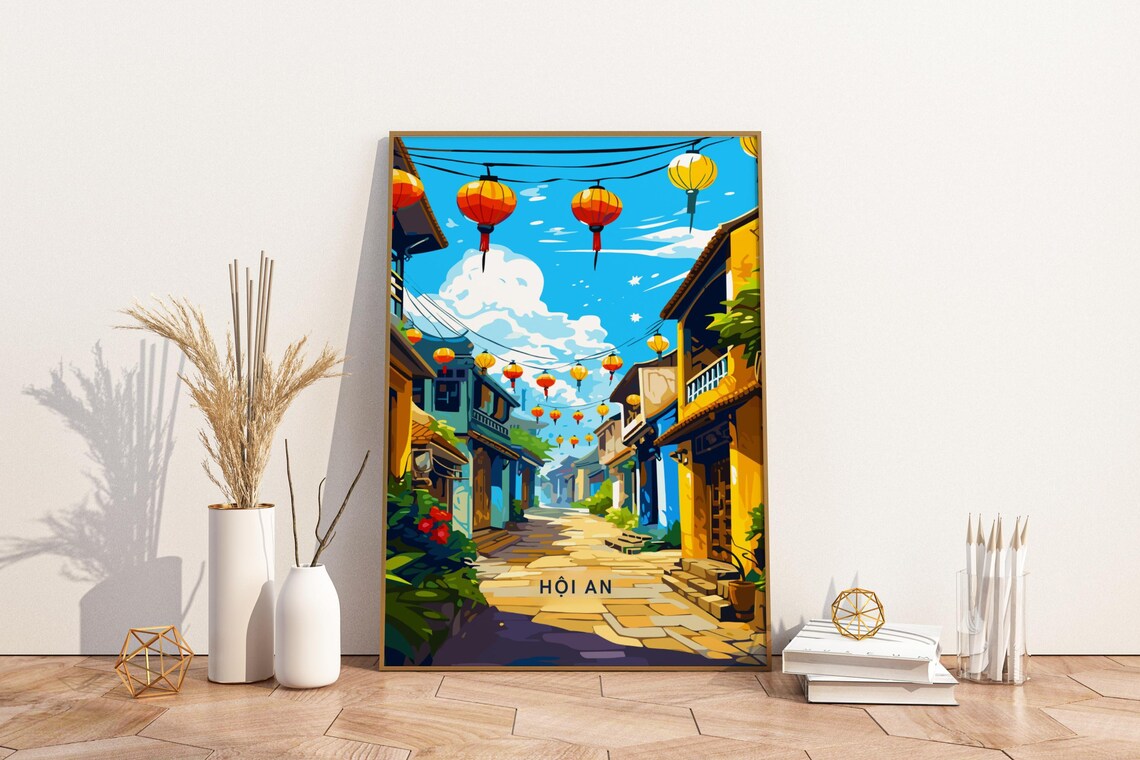Hoi An Vietnam Glowing Lantern Old Town Street Travel Poster